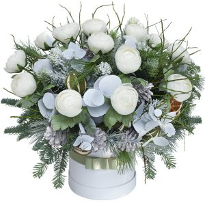 Box świąteczny z białymi kwiatami