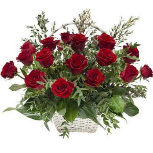 Kosz z 20 czerwonych roż